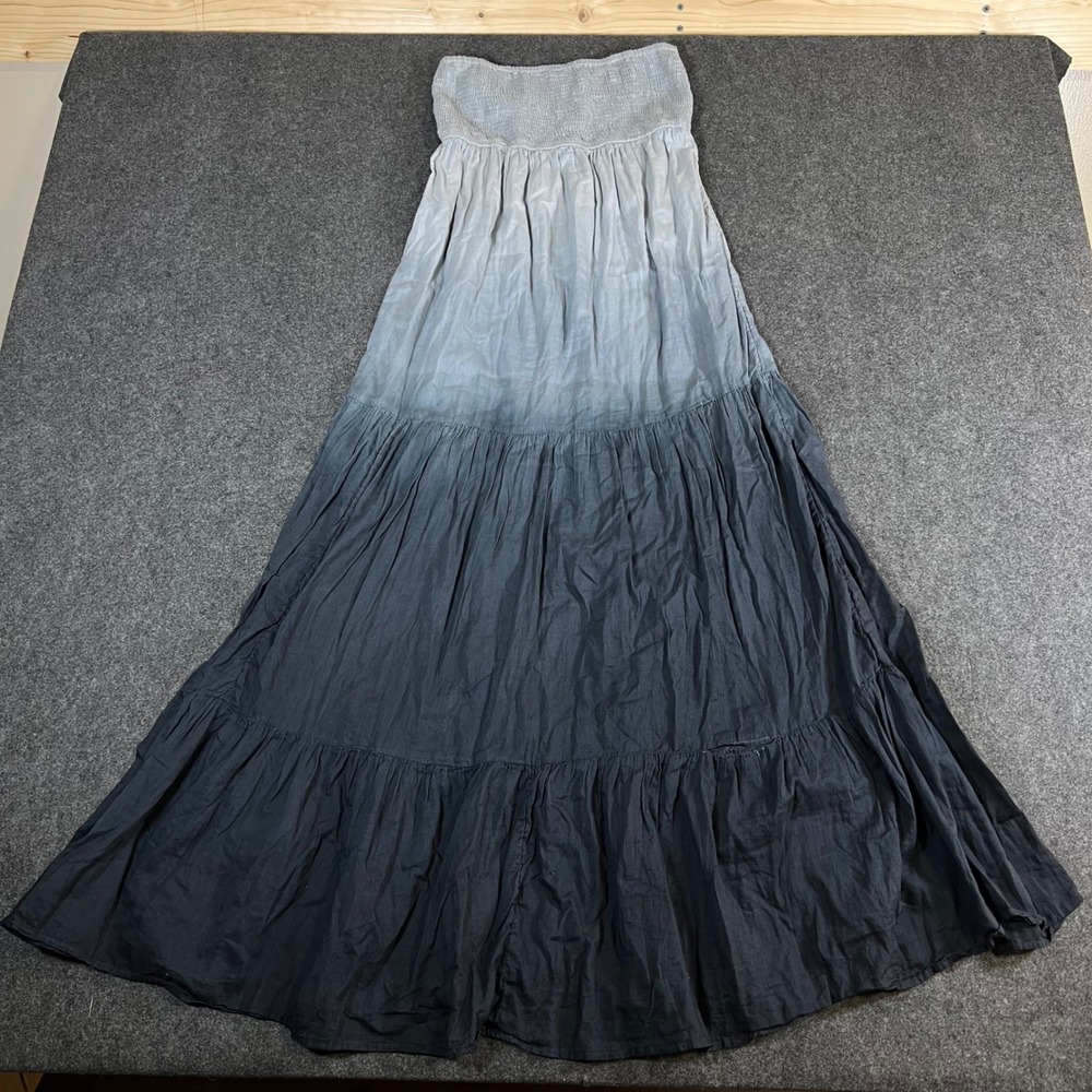 Mossimo Women Grey/Blue Ombre Tiered Maxi Skirt Smocked Waist Cotton Boho Size M